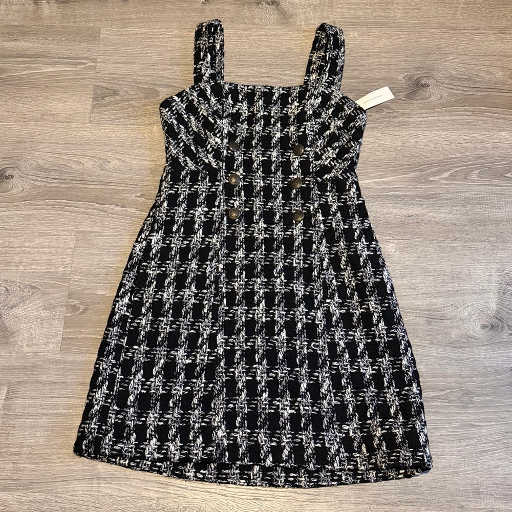 ANTHROPOLOGIE Maeve Tweed Preppy Whimsygoth Mini Dress Black White- women’s 4 - Picture 2 of 7